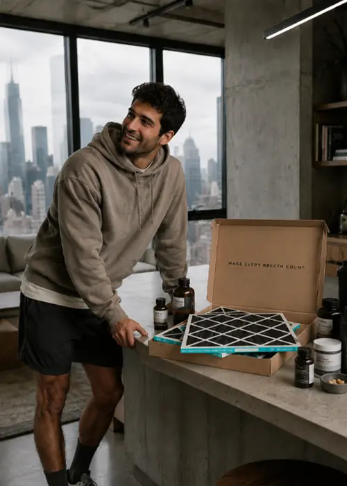 Man with air filter