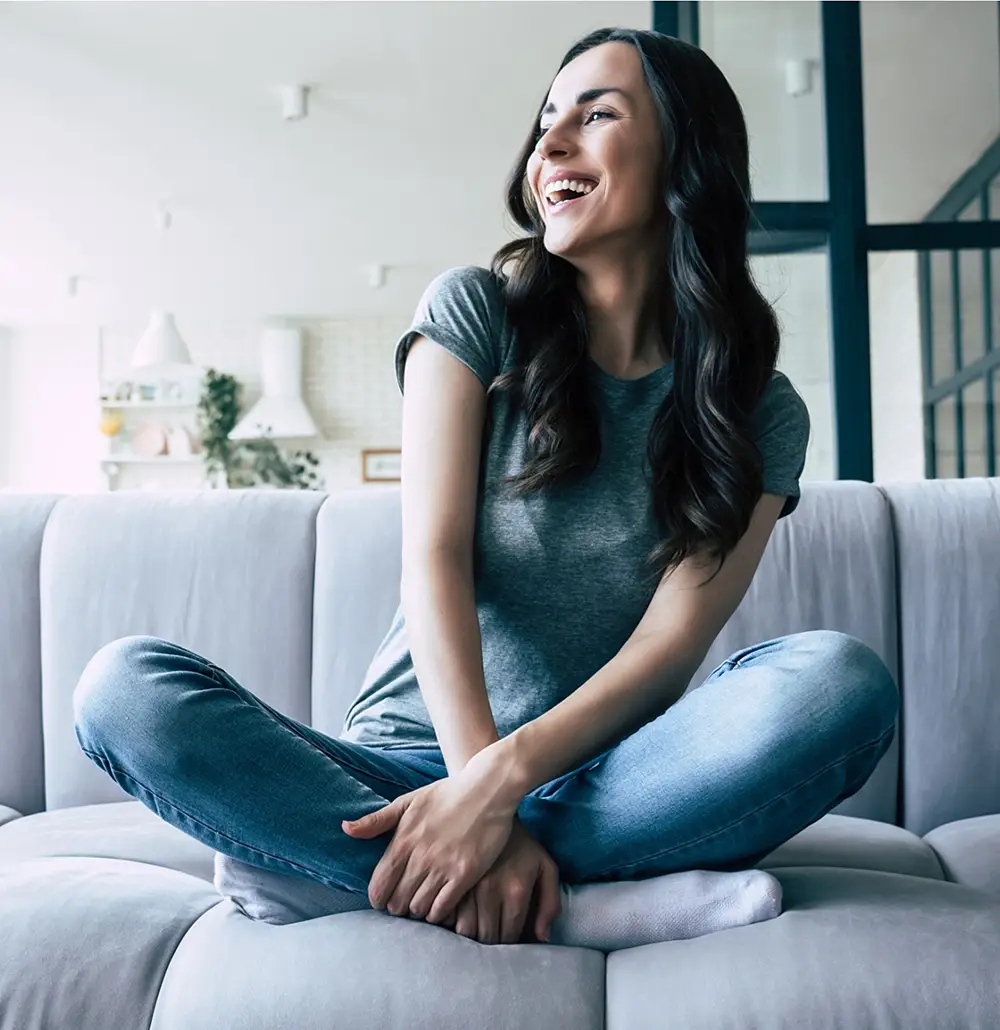 Happy customer on couch